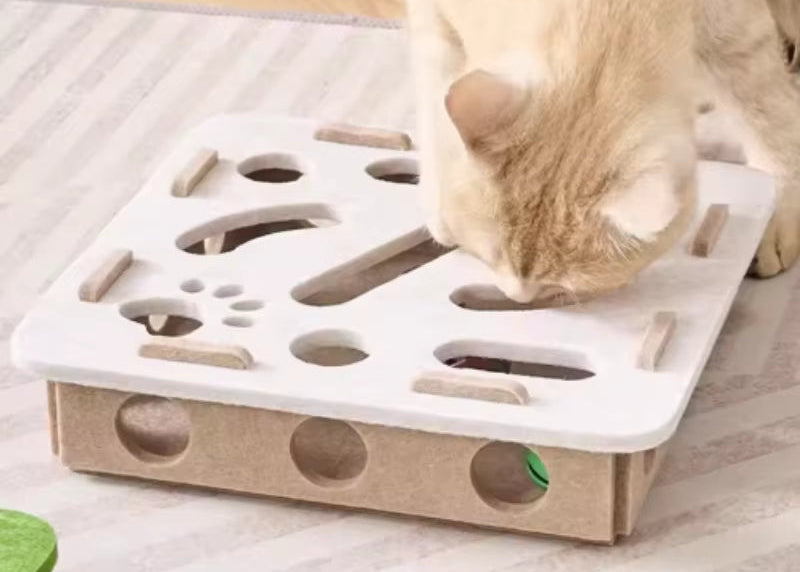 Interactive Cat Toy Maze Game Teasing Kitten Pet Puzzle with Bell Balls Funny Dig Hole Box Felt Tunnel Self-Entertaining Tool